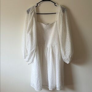 ARULA Ivory Mini Dress with Sheer Puff Sleeves